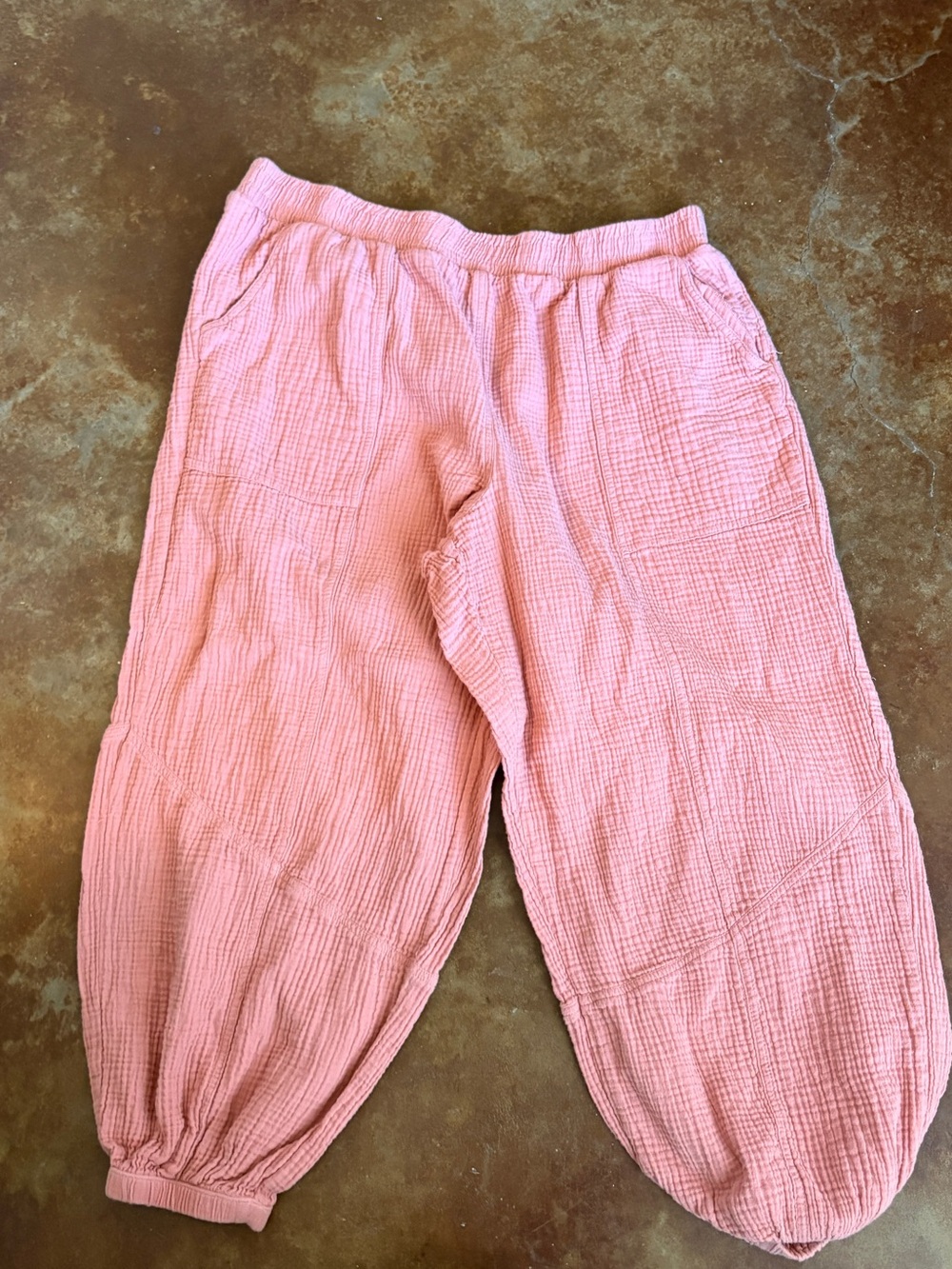 Kids Pink Cotton Gauze Jogger Pants